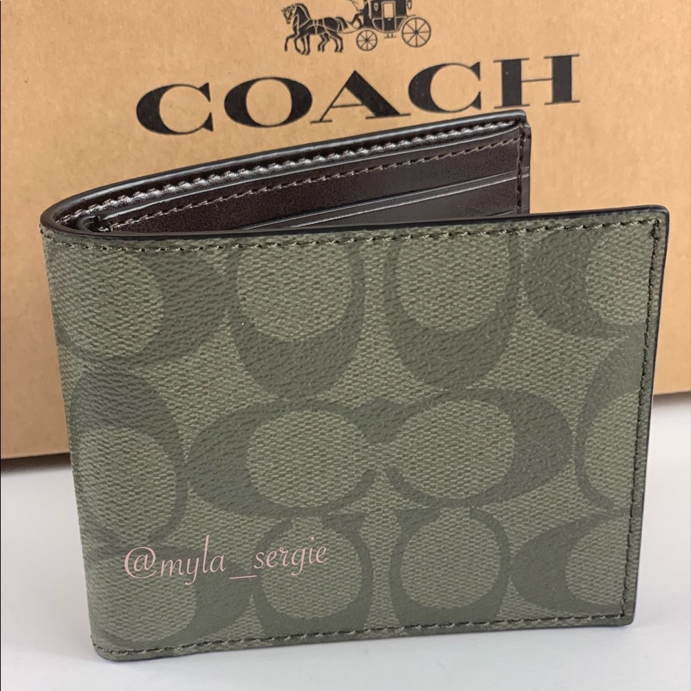 Gift for Him 🎁 Coach Signature Coated Billfold Men’s Wallet - Picture 3 of 7